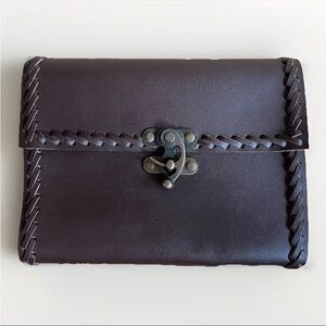 Handmade Brown Genuine Leather Journal Diary Pouch with Brass Clasp Closure